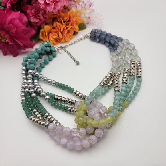 Lydell NYC Multicolor Multi Strand Statement Beaded Layered Necklace 21" Adj. - Picture 1 of 9